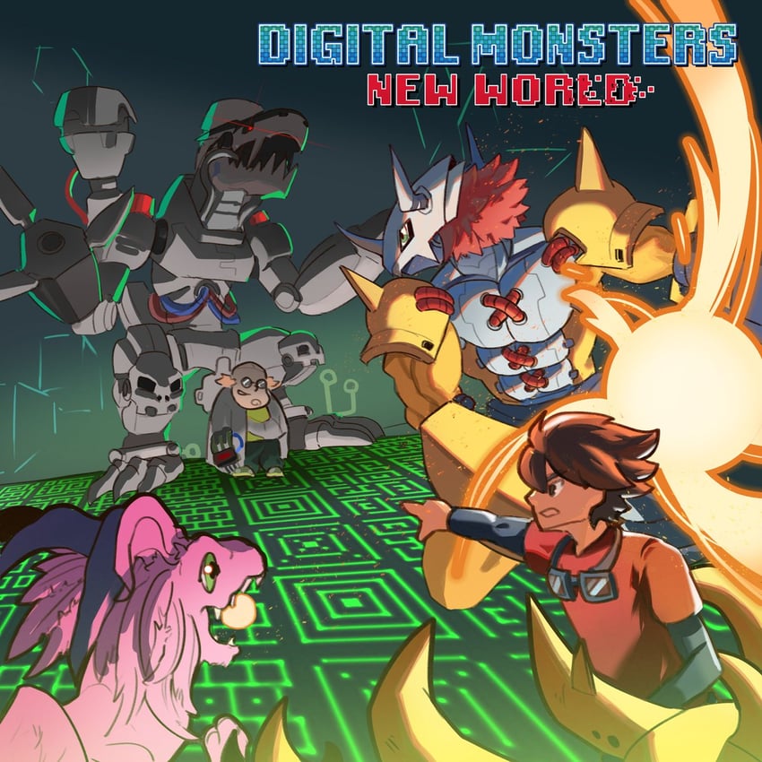 wargreymon, mugendramon, holydramon, and mad scientist hacker (digimon and 1 more) drawn by 765_nanami