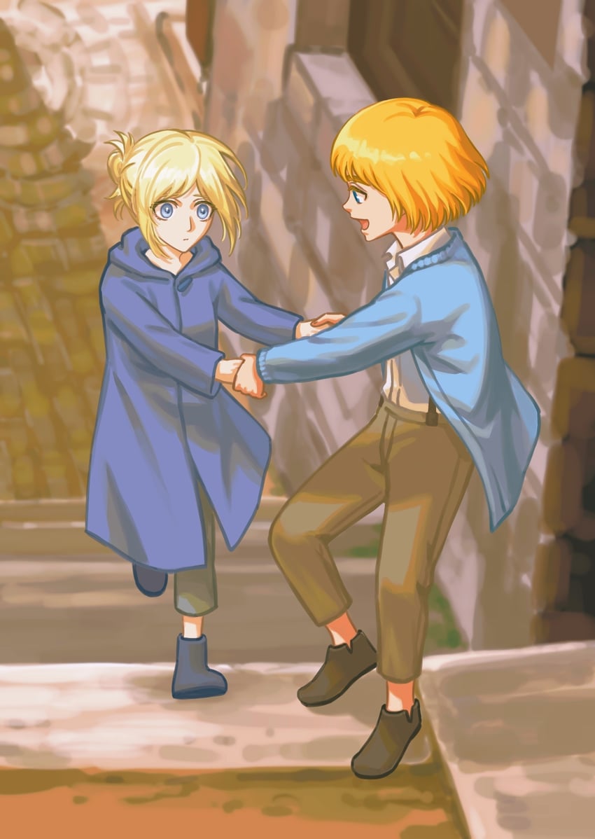 armin arlert and annie leonhart (shingeki no kyojin) drawn by yi_(199702090505)