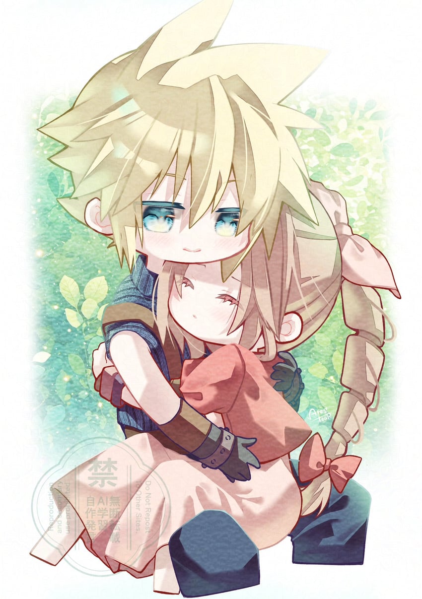 cloud strife and aerith gainsborough (final fantasy and 2 more) drawn by arestear0701