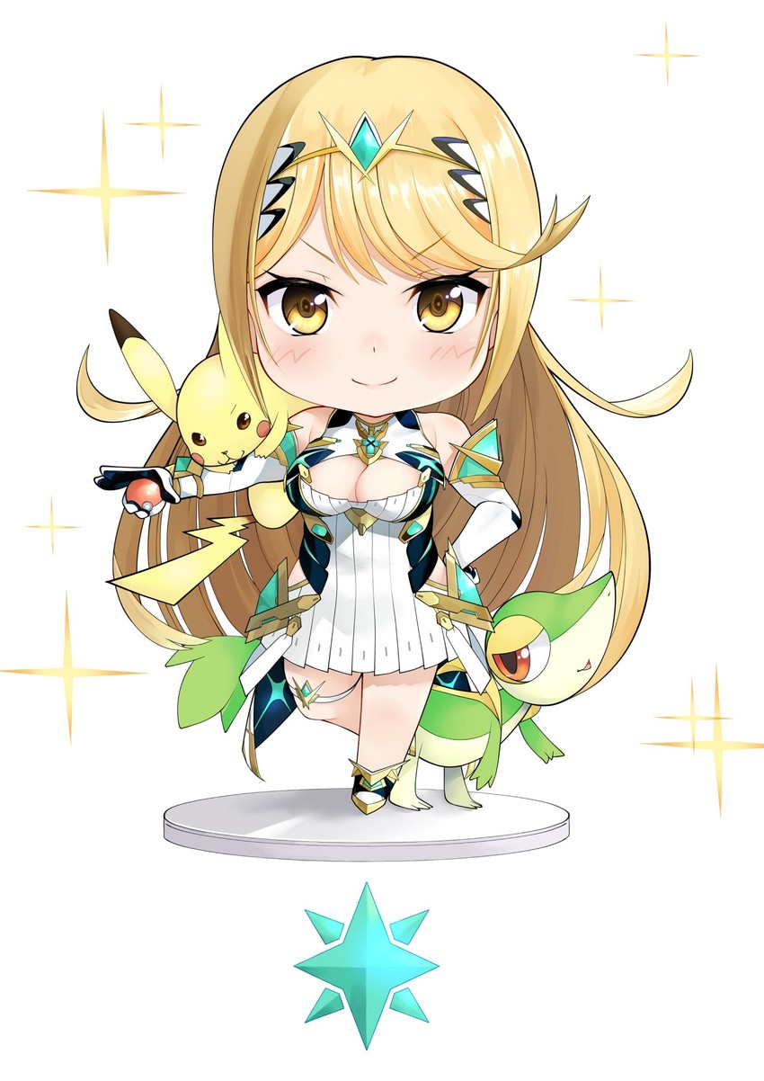 pikachu, mythra, and snivy (pokemon and 2 more) drawn by daive