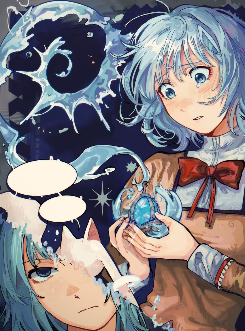 miki sayaka and kyubey (mahou shoujo madoka magica) drawn by wormontwostrings