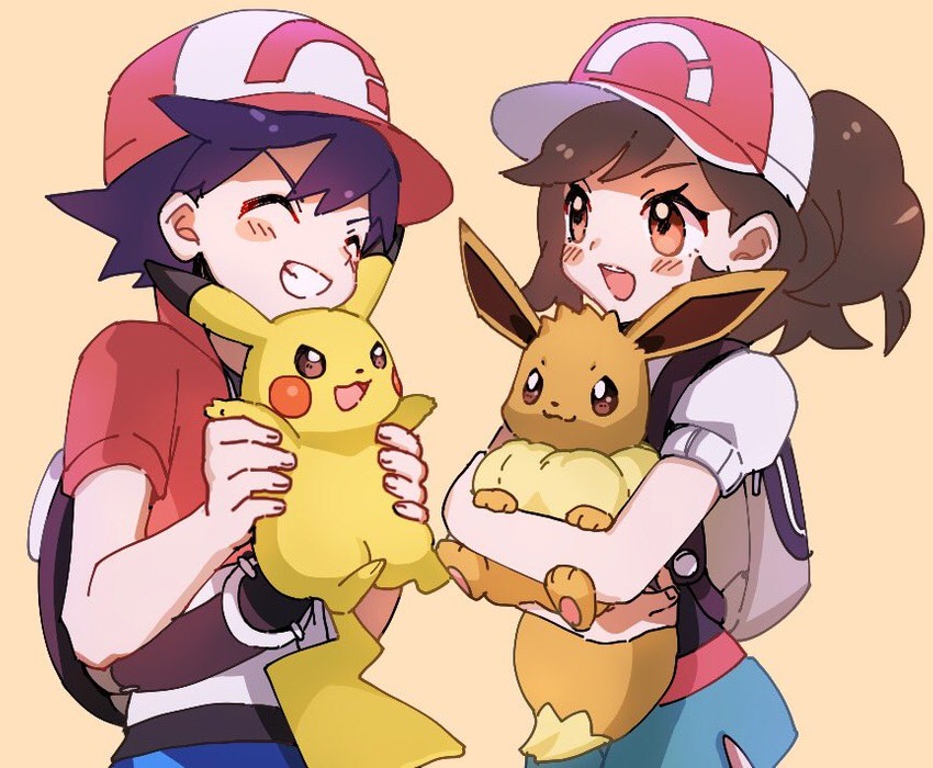 pikachu, eevee, elaine, and chase (pokemon and 1 more) drawn by ankea_(a-ramo-do)
