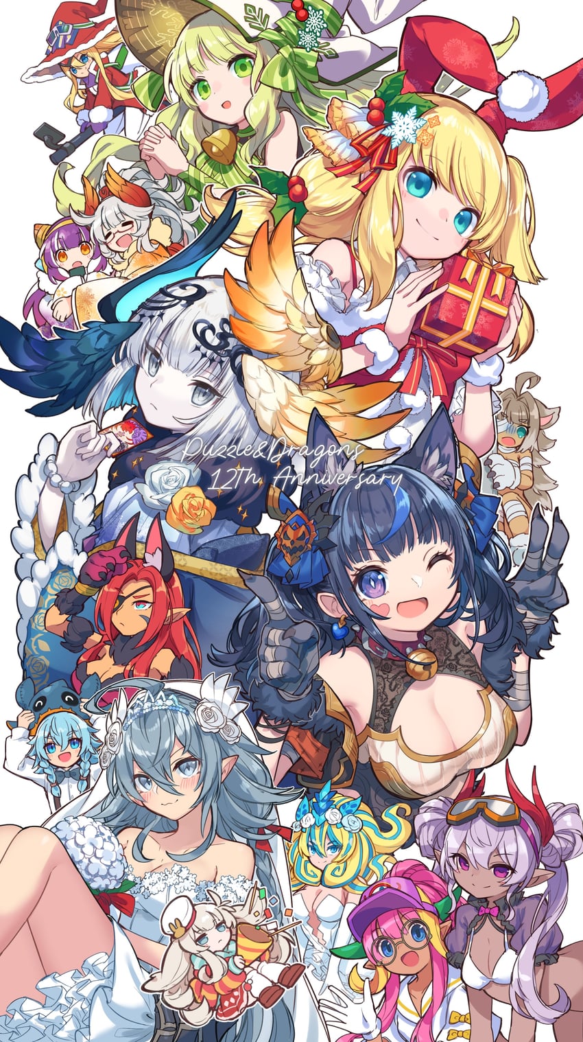 reeche, remu, saline, zela, nelle, and 9 more (puzzle & dragons) drawn by kuuron_(moesann17)