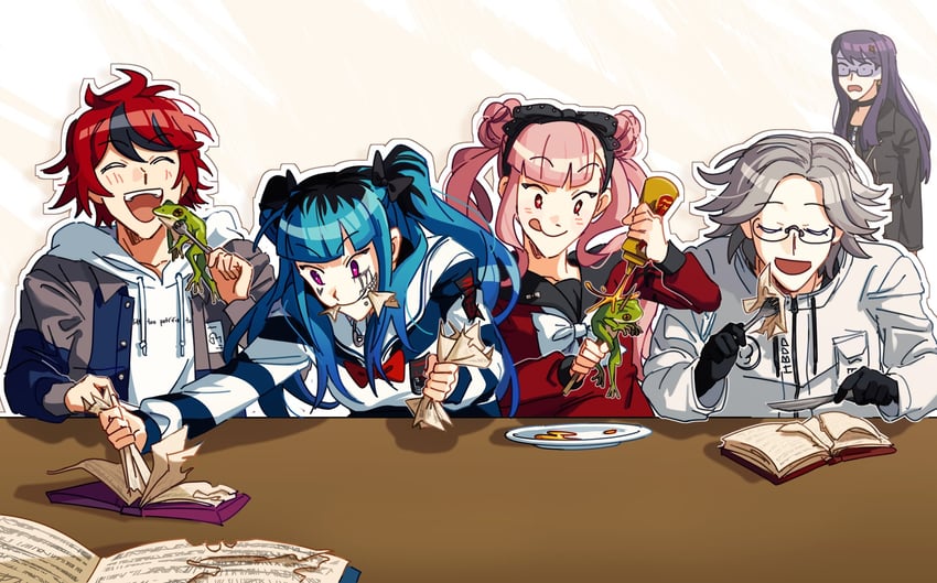 aotsuki eito, sumino takumi, tsukumo kako, amemiya darumi, and shizuhara hiruko (the hundred line -last defense academy-) drawn by animatingcat