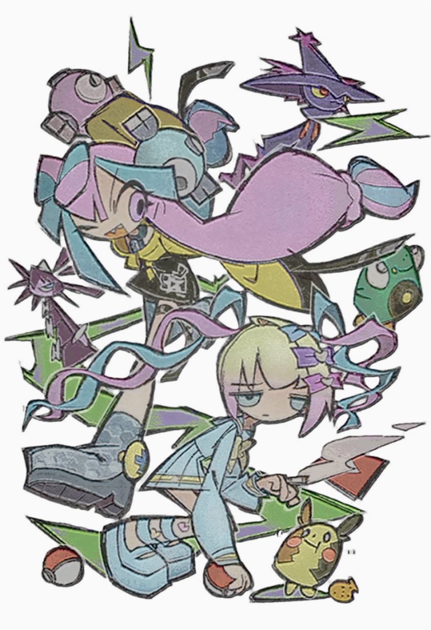 iono, chouzetsusaikawa tenshi-chan, morpeko, mismagius, bellibolt, and 1 more (pokemon and 2 more) drawn by ha4to