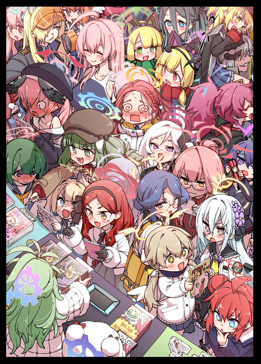 koharu, aris, hanako, momoi, ako, and 14 more (blue archive) drawn by hitotose_rin