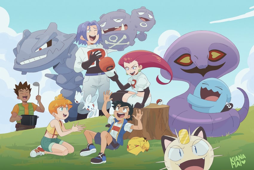 pikachu, ash ketchum, misty, jessie, james, and 7 more (pokemon and 1 more) drawn by kiana_mai