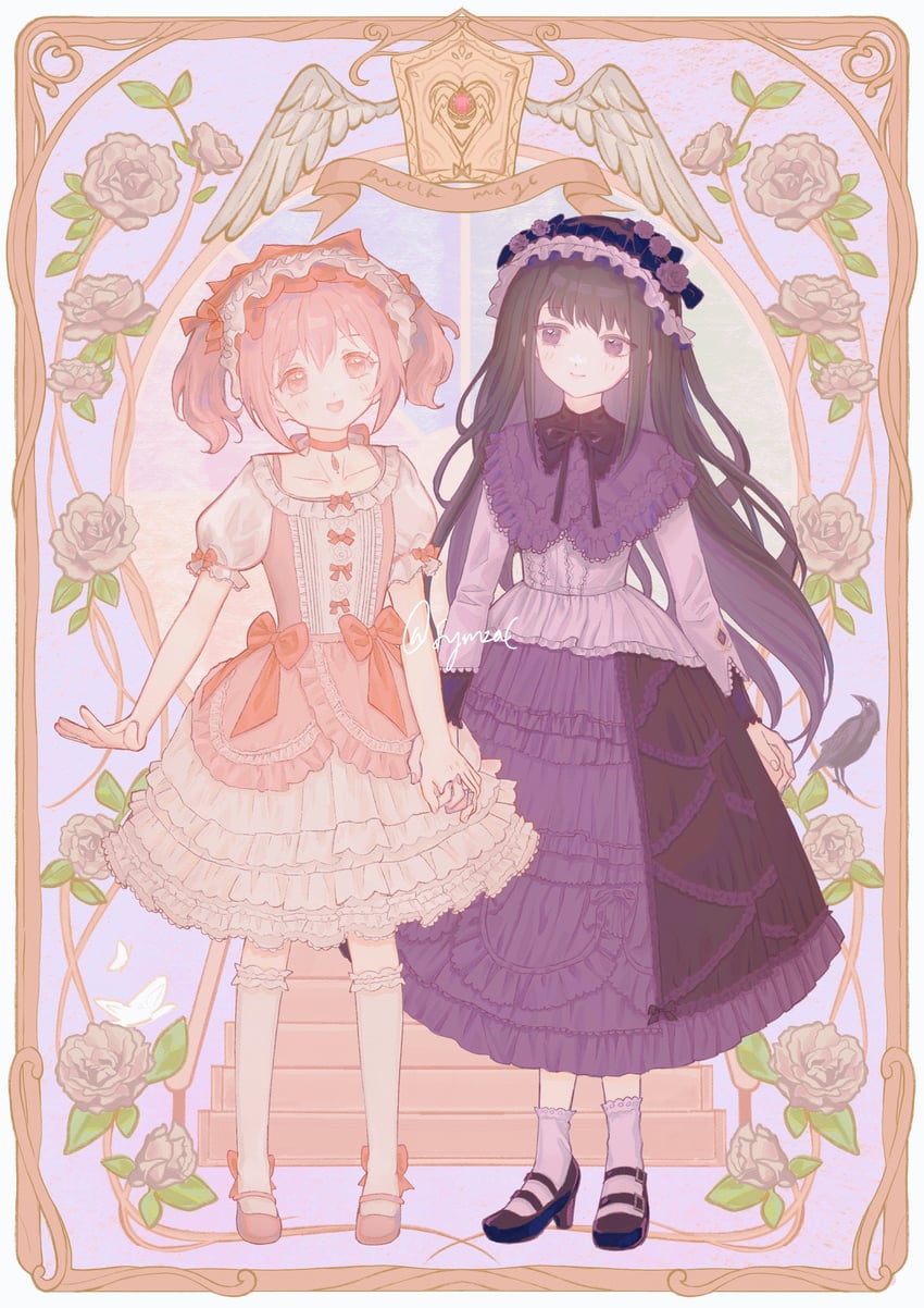 akemi homura and kaname madoka (mahou shoujo madoka magica) drawn by symzae