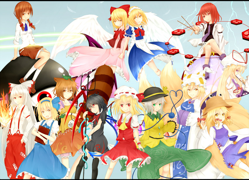 flandre scarlet, komeiji koishi, alice margatroid, yakumo yukari, fujiwara no mokou, and 10 more (touhou) drawn by shirua_(s4-42424)
