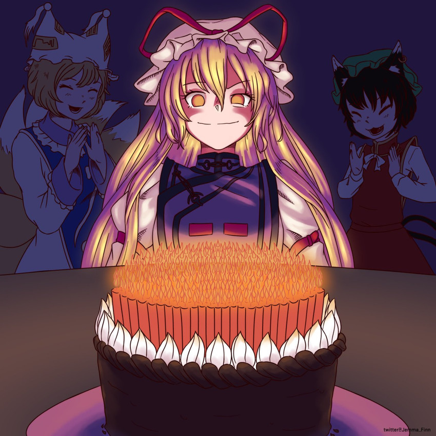 yakumo yukari, yakumo ran, and chen (touhou) drawn by jemma_finn