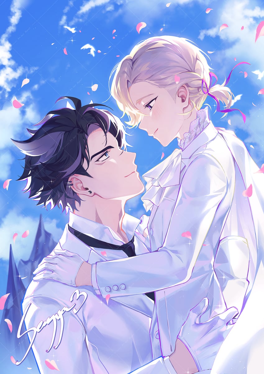 wriothesley and lyney (genshin impact) drawn by ice_s_s_z