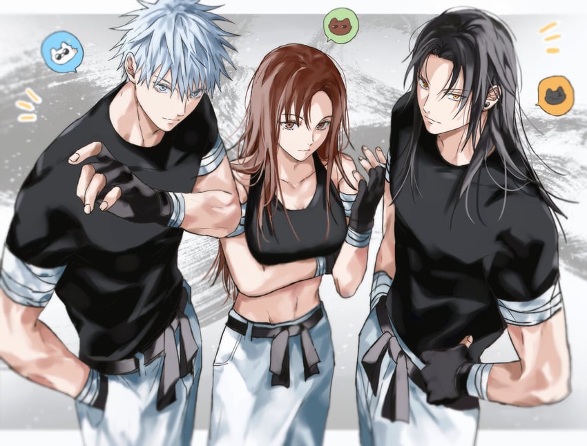 gojou satoru, getou suguru, and ieiri shoko (jujutsu kaisen) drawn by yoon_(dmsco1803)