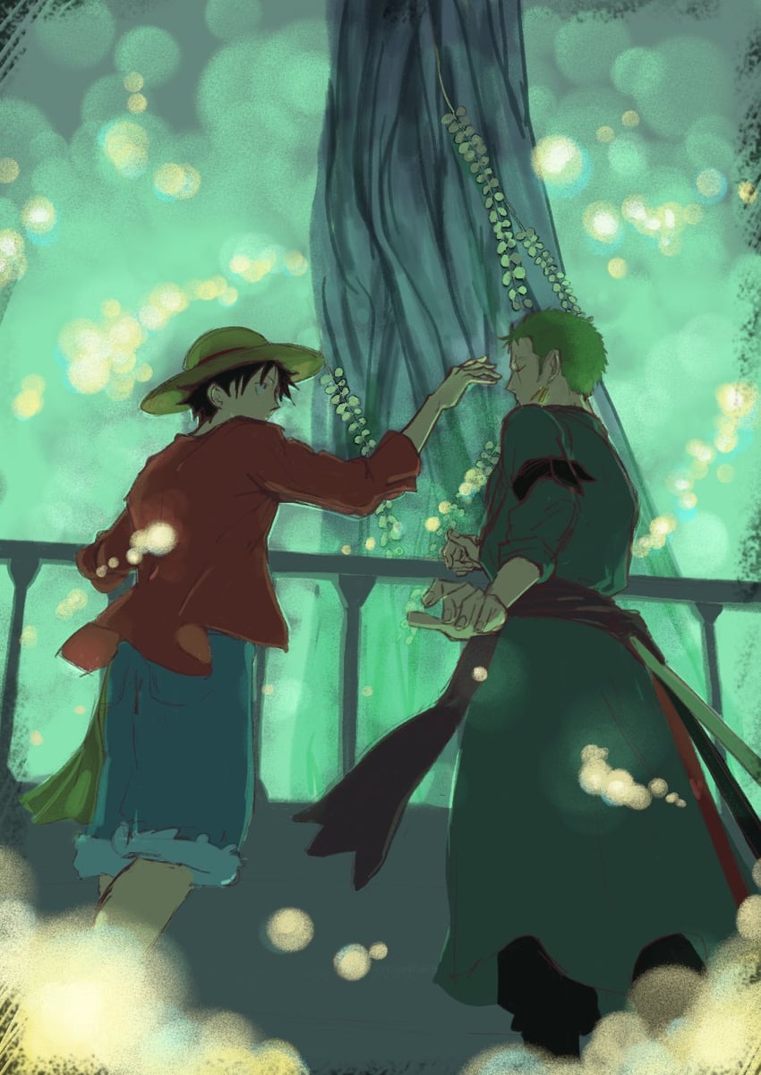 monkey d. luffy and roronoa zoro (one piece) drawn by 7nawon