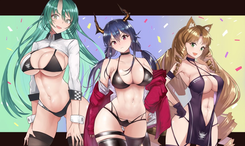 taihou, atago, ch'en, hoshiguma, swire, and 1 more (arknights and 2 more) drawn by yuzuruka_(bougainvillea)