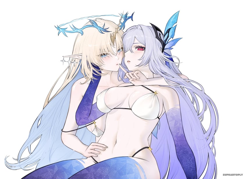 fleurdelys and skirk (genshin impact and 1 more) drawn by supkartoply