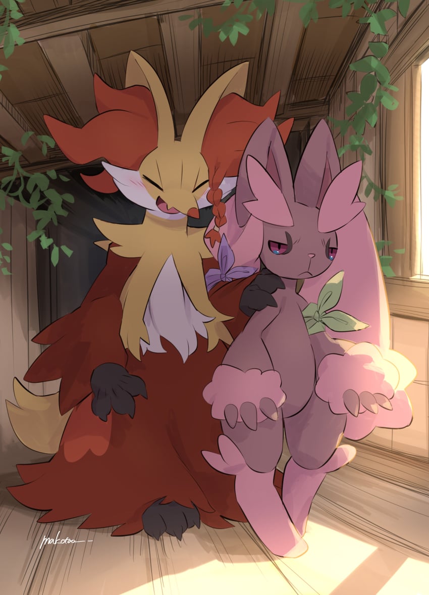 lopunny and delphox (pokemon and 1 more) drawn by makoto_ikemu