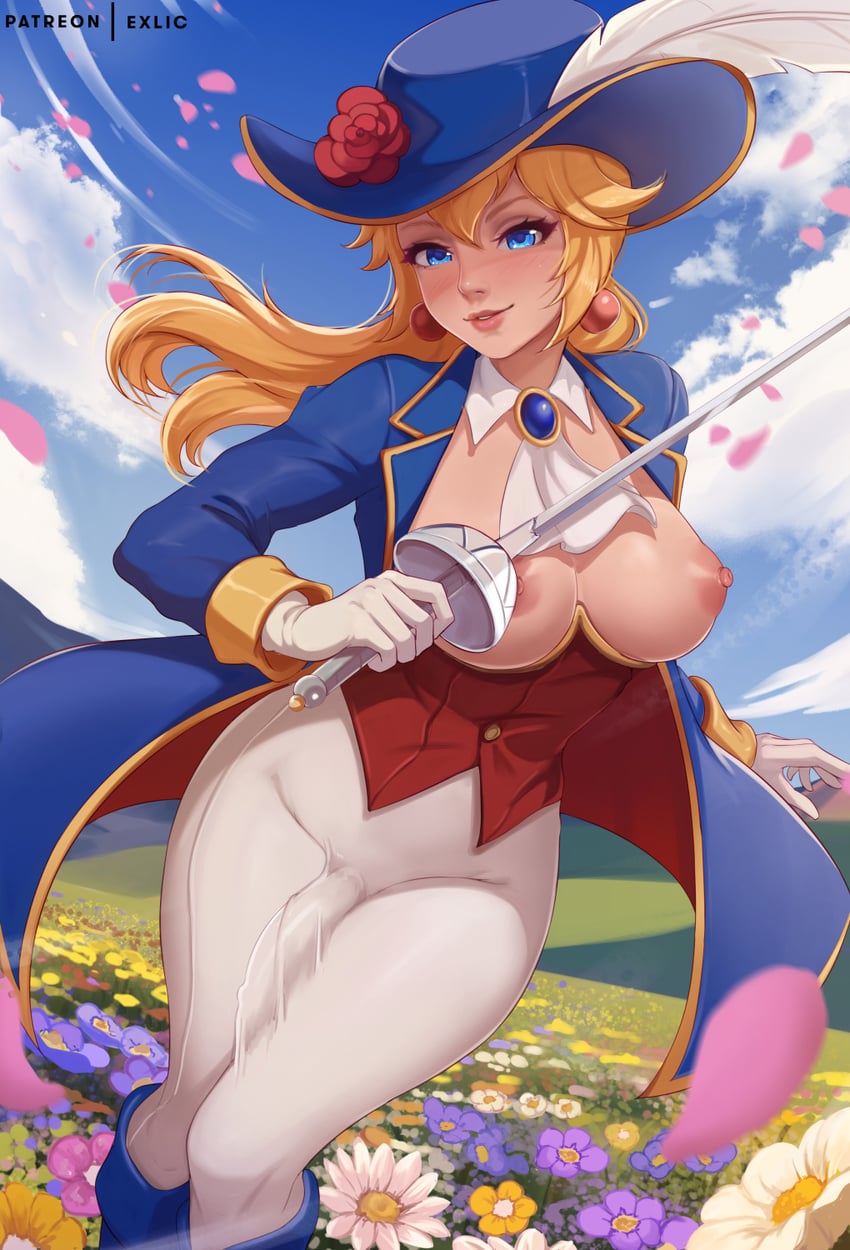 princess peach and swordfighter peach (mario and 1 more) drawn by exlic