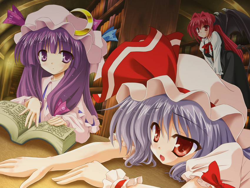 remilia scarlet, patchouli knowledge, and koakuma (touhou) drawn by yamu_(reverse_noise)