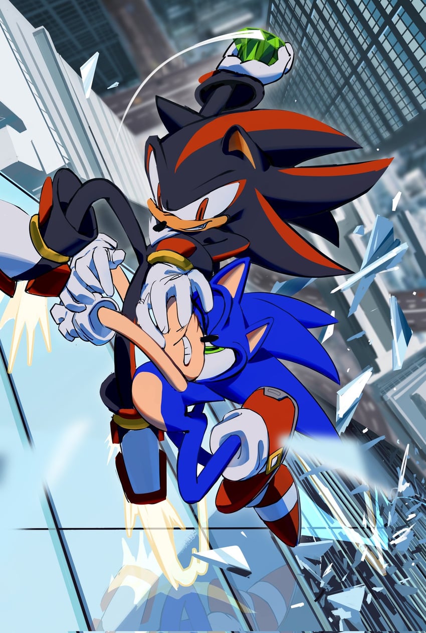 sonic the hedgehog and shadow the hedgehog (sonic) drawn by chaosrice