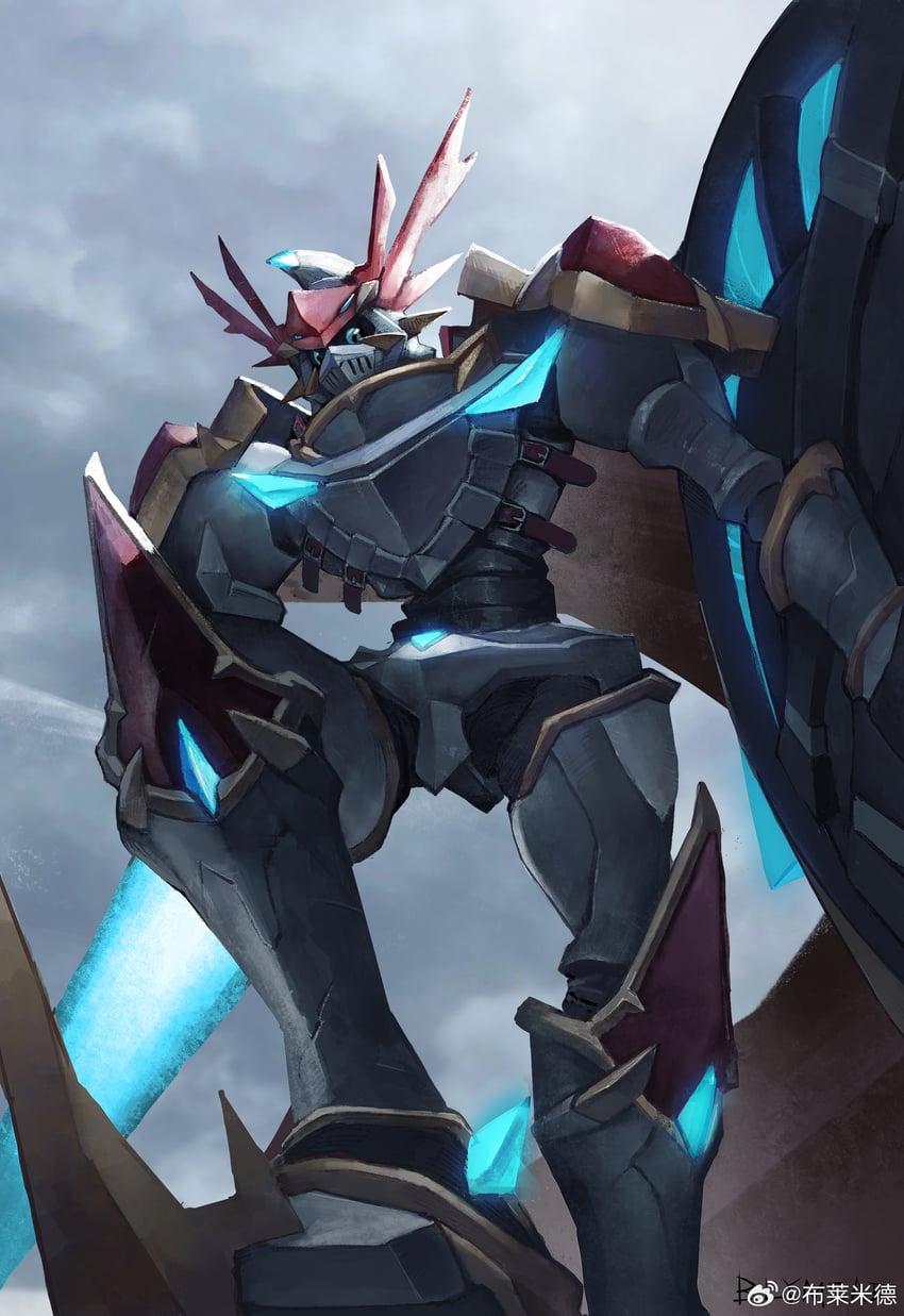 dukemon and dukemon x-antibody (digimon and 1 more) drawn by bly_mead