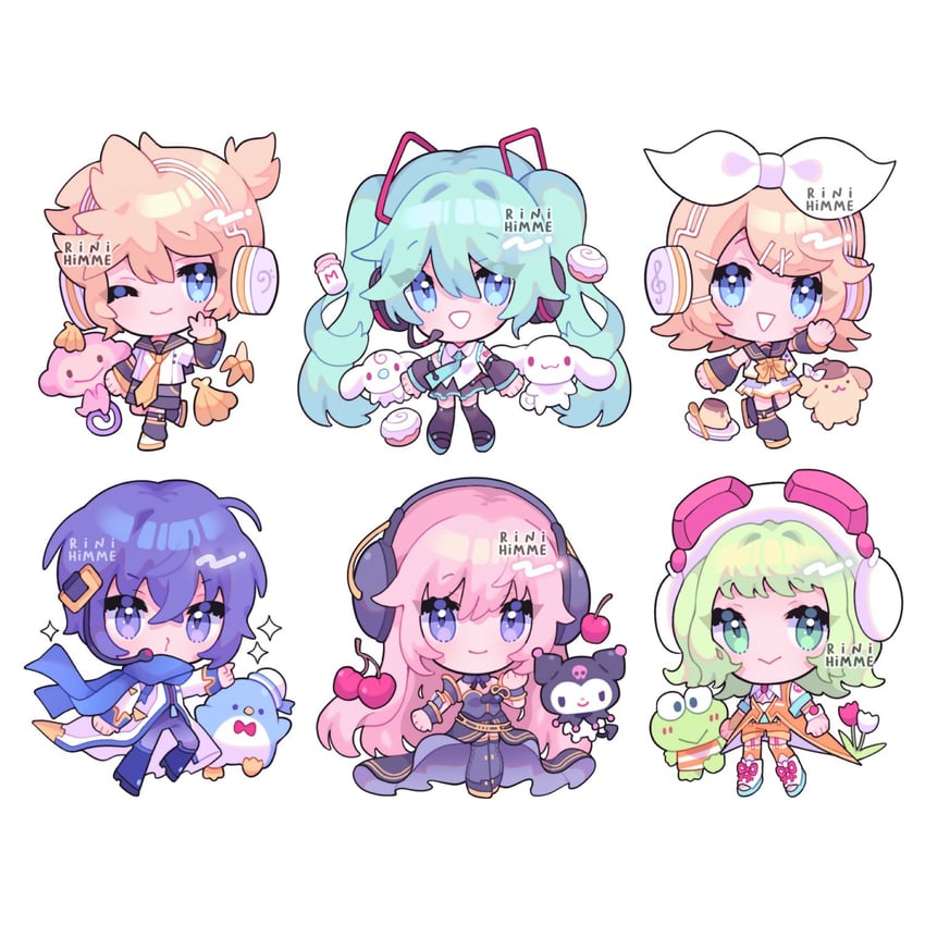 hatsune miku, kagamine rin, kagamine len, megurine luka, kaito, and 7 more (vocaloid and 4 more) drawn by rinihimme