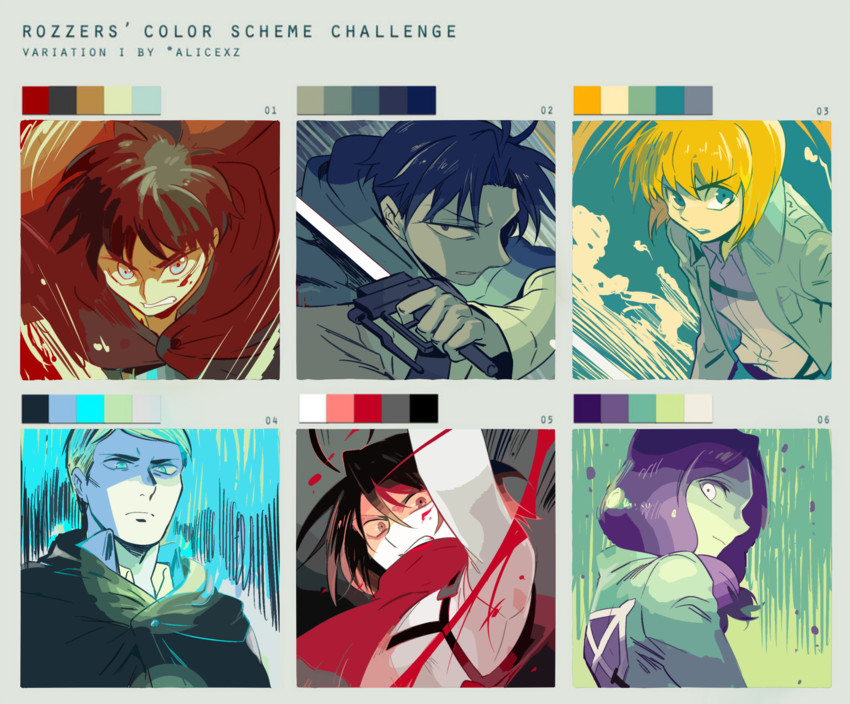 mikasa ackerman, eren yeager, levi, armin arlert, erwin smith, and 1 more (shingeki no kyojin) drawn by bae_(baebae)