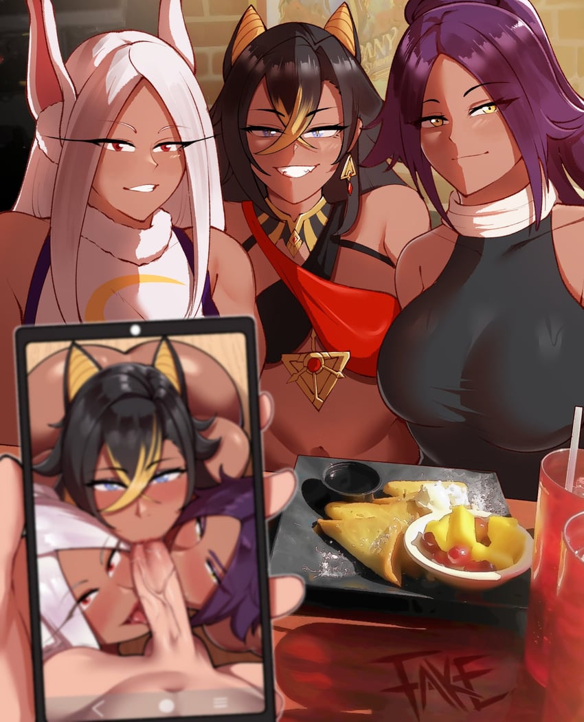 mirko, shihouin yoruichi, and dehya (genshin impact and 3 more) drawn by fake_(lord_socar)