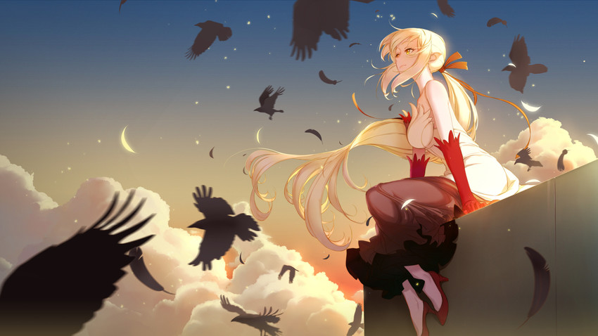 oshino shinobu and kiss-shot acerola-orion heart-under-blade (monogatari and 1 more) drawn by wukloo