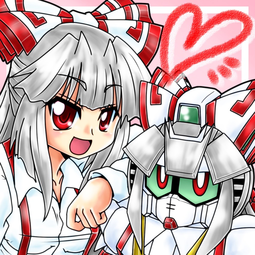 fujiwara no mokou and v2 gundam (touhou and 3 more) drawn by mayohi_neko