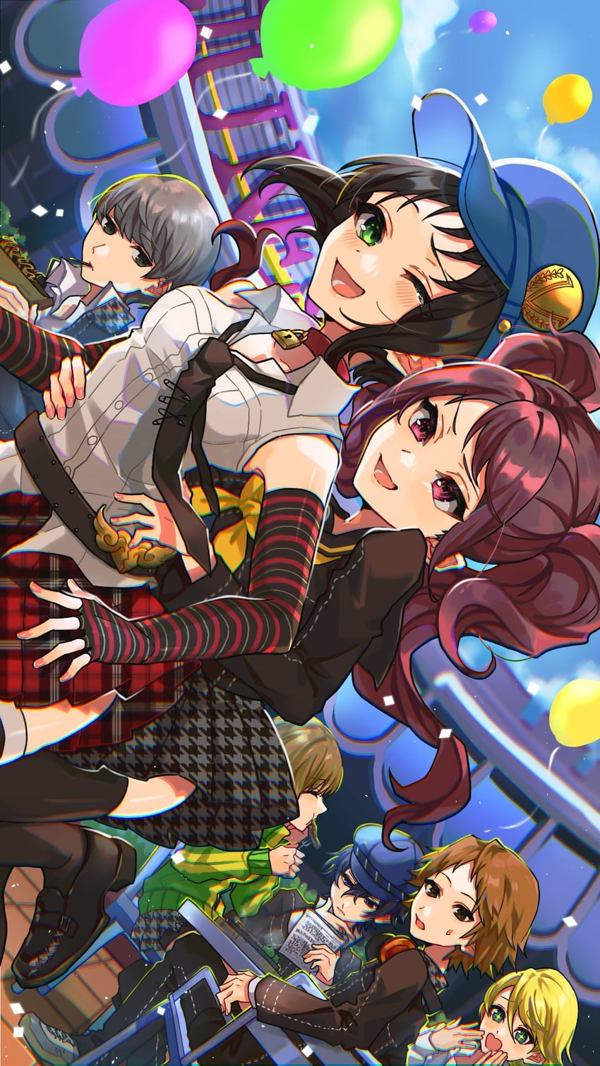 narukami yu, shirogane naoto, satonaka chie, kujikawa rise, hanamura yousuke, and 2 more (persona and 2 more) drawn by maitakepasuta