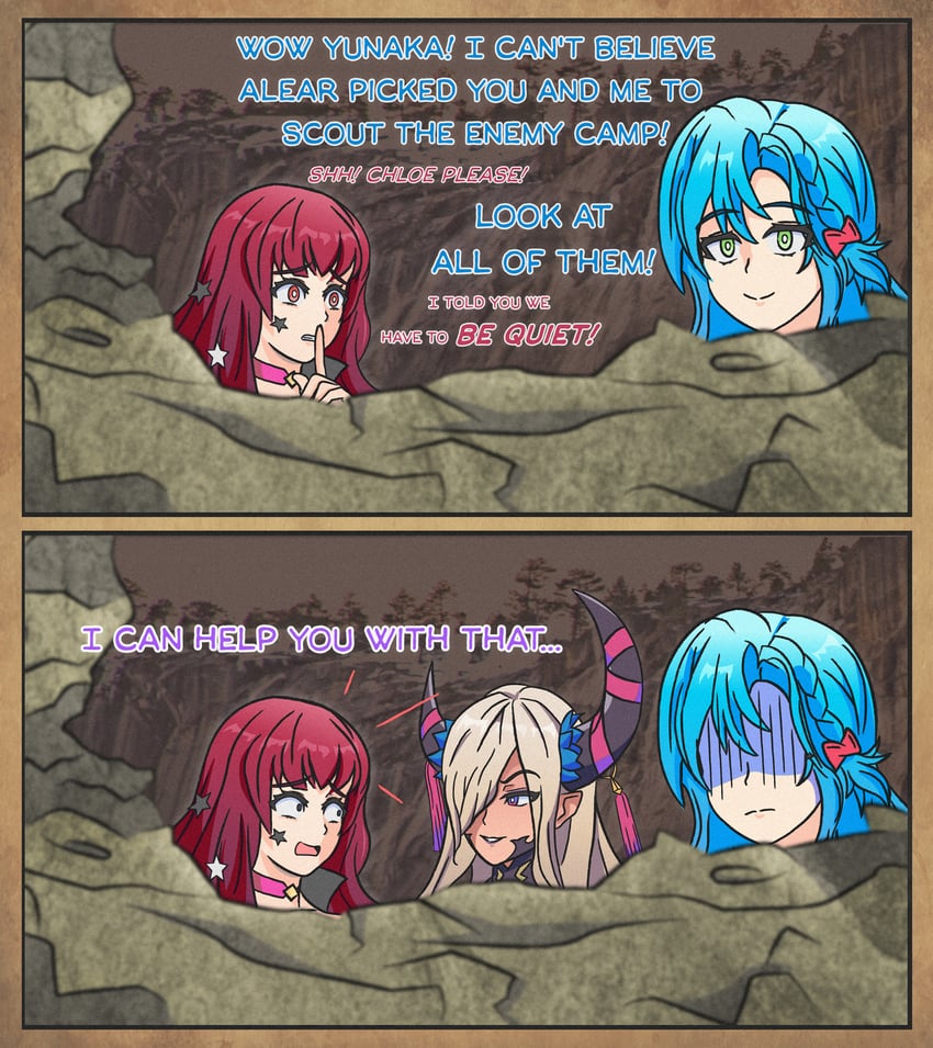 yunaka, chloe, and zephia (fire emblem and 1 more) drawn by iscreamman001