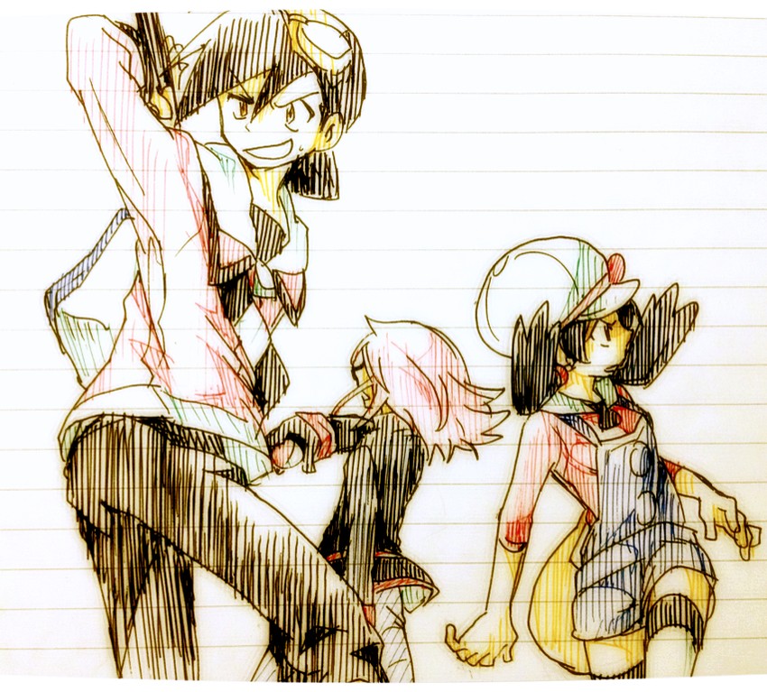 ethan, silver, and kris (pokemon and 1 more) drawn by hk_(nt)