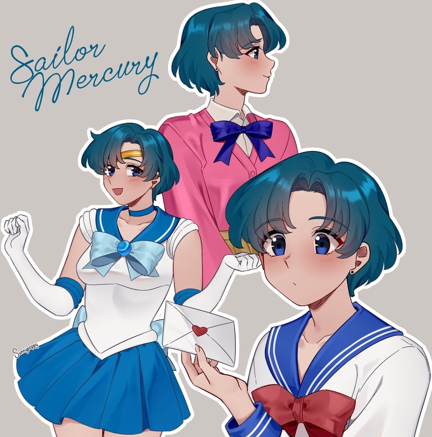 mizuno ami and sailor mercury (bishoujo senshi sailor moon) drawn by sunnypoppy