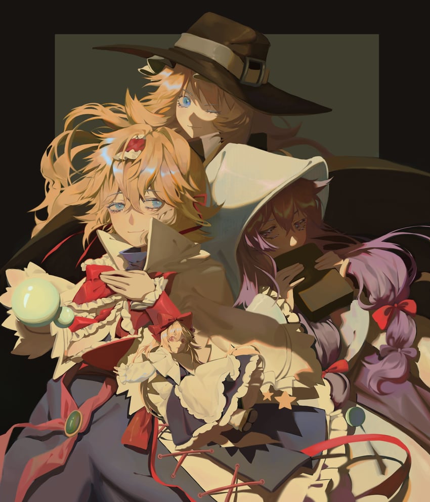 kirisame marisa, alice margatroid, patchouli knowledge, and shanghai doll (touhou and 1 more) drawn by zhiming_shang