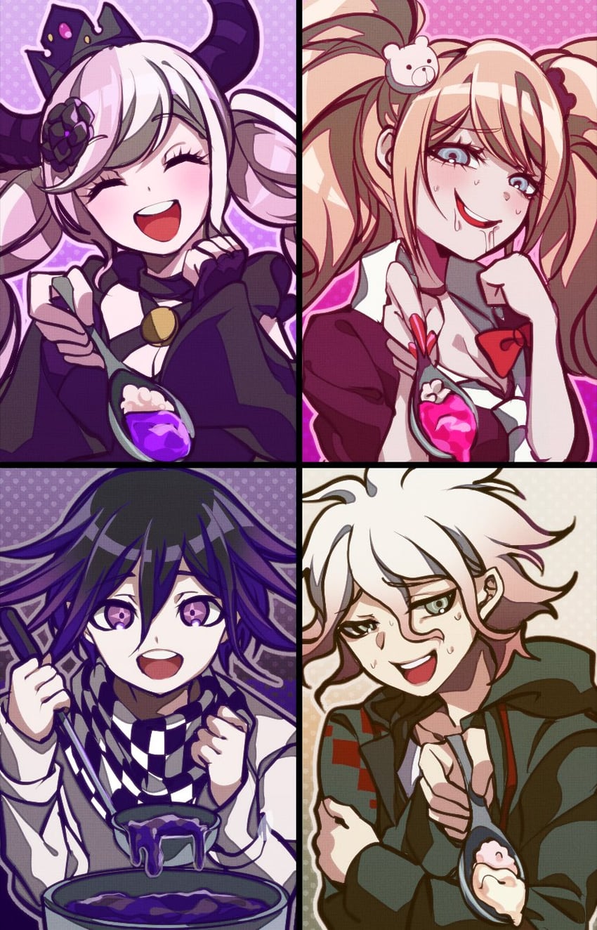 oma kokichi, komaeda nagito, enoshima junko, and shinigami (danganronpa and 4 more) drawn by nota_sayaka