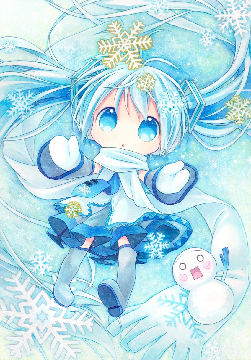 hatsune miku, yuki miku, and hachune miku (vocaloid) drawn by kagami_leo