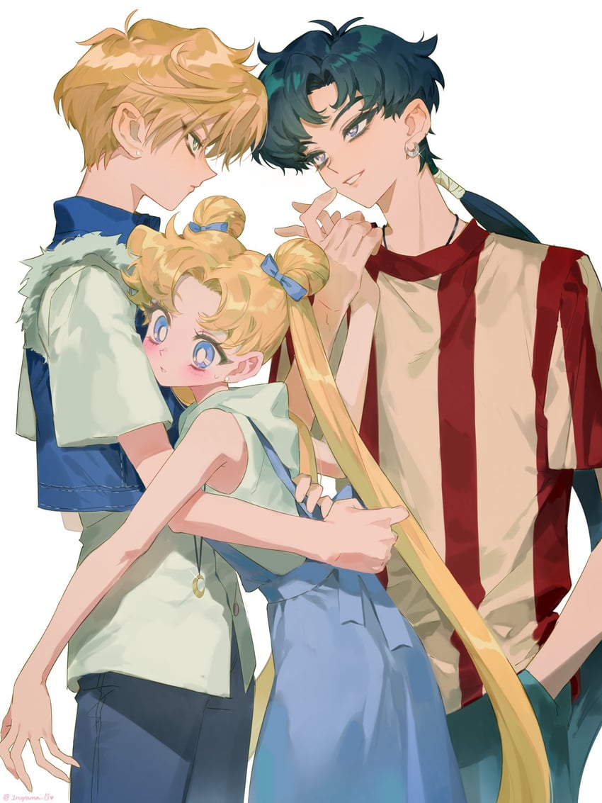 tsukino usagi, ten'ou haruka, and seiya kou (bishoujo senshi sailor moon and 1 more) drawn by inuyama_(inuhill)