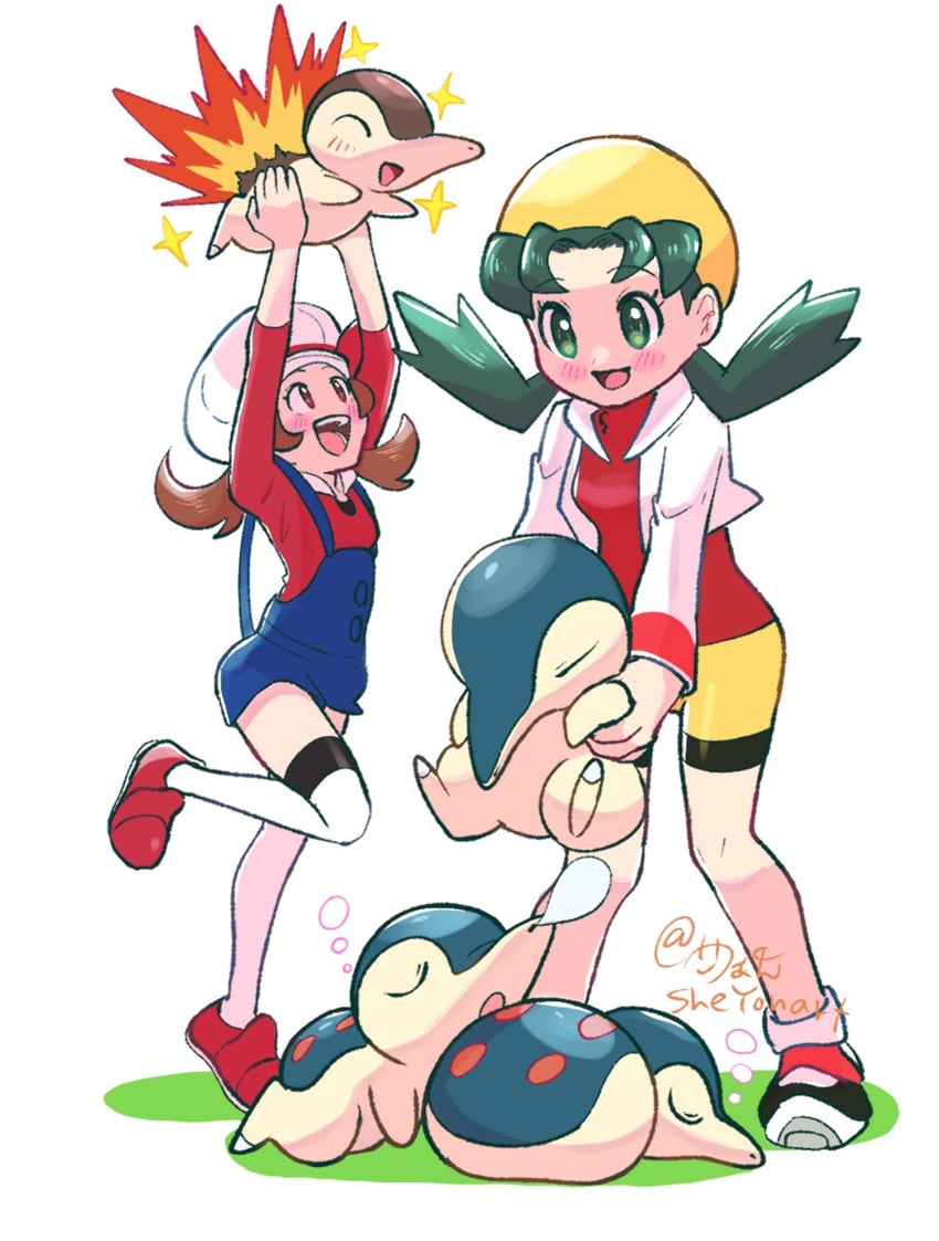 lyra, kris, and cyndaquil (pokemon and 2 more) drawn by sheyona