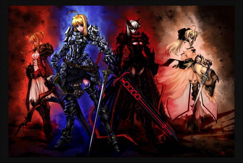artoria pendragon, saber, nero claudius, saber alter, and saber lily (fate and 3 more) drawn by jian_huang