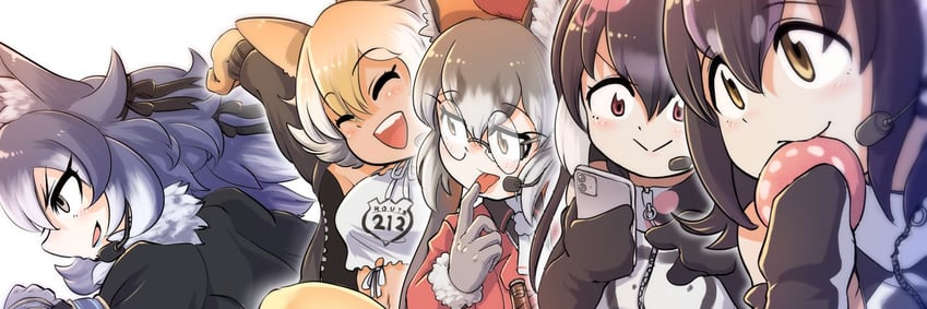 island fox, humboldt penguin, coyote, dire wolf, and african penguin (kemono friends and 1 more) drawn by mcgunngu