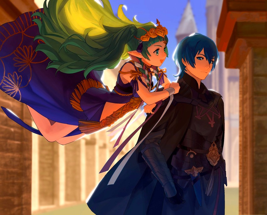 male byleth and sothis (fire emblem and 1 more) drawn by saba3s0s4