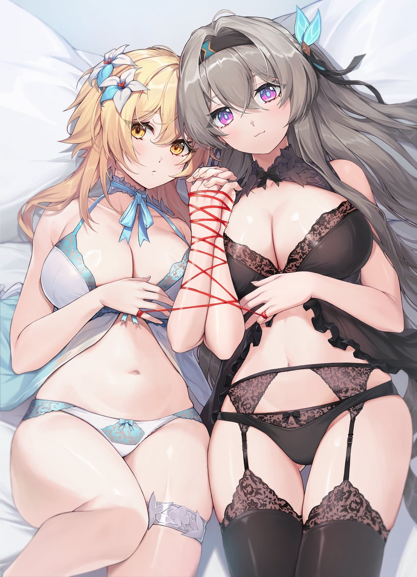 lumine and firefly (genshin impact and 3 more) drawn by sunnillust