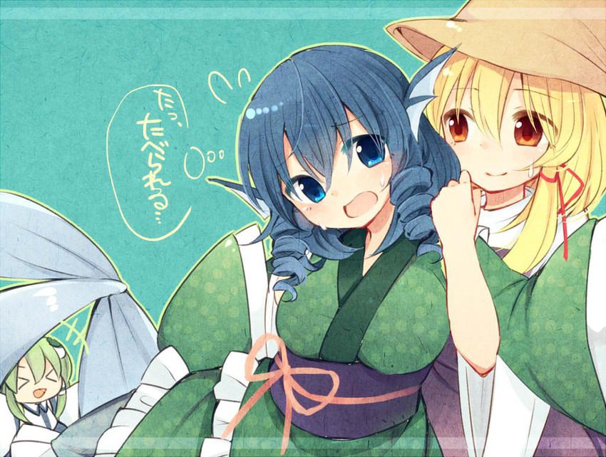 kochiya sanae, moriya suwako, and wakasagihime (touhou) drawn by tama_(soon32281)