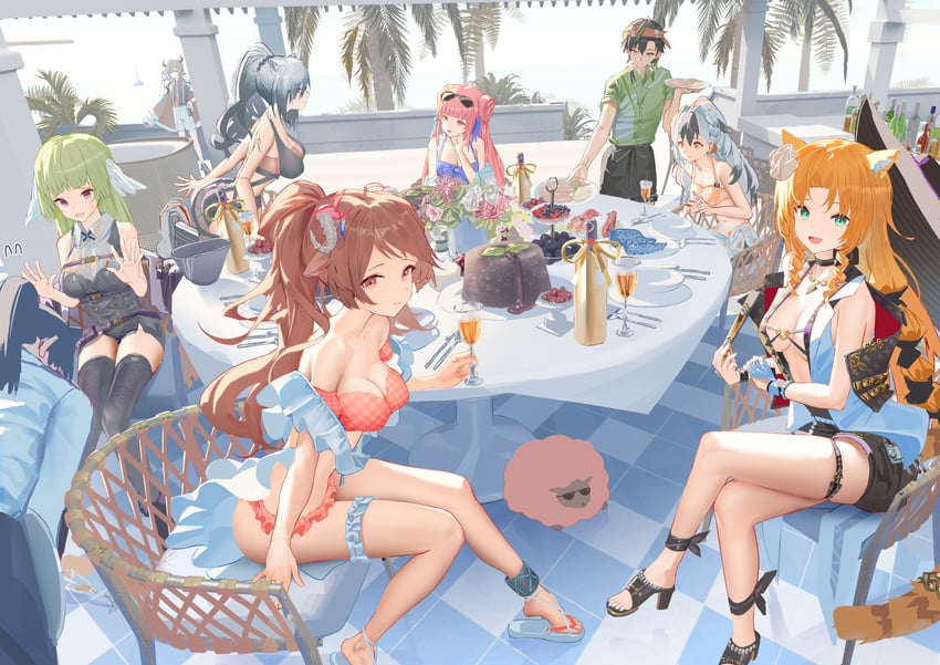 eyjafjalla, schwarz, swire, ceylon, swire the elegant wit, and 4 more (arknights) drawn by susukawa_(susucawa)