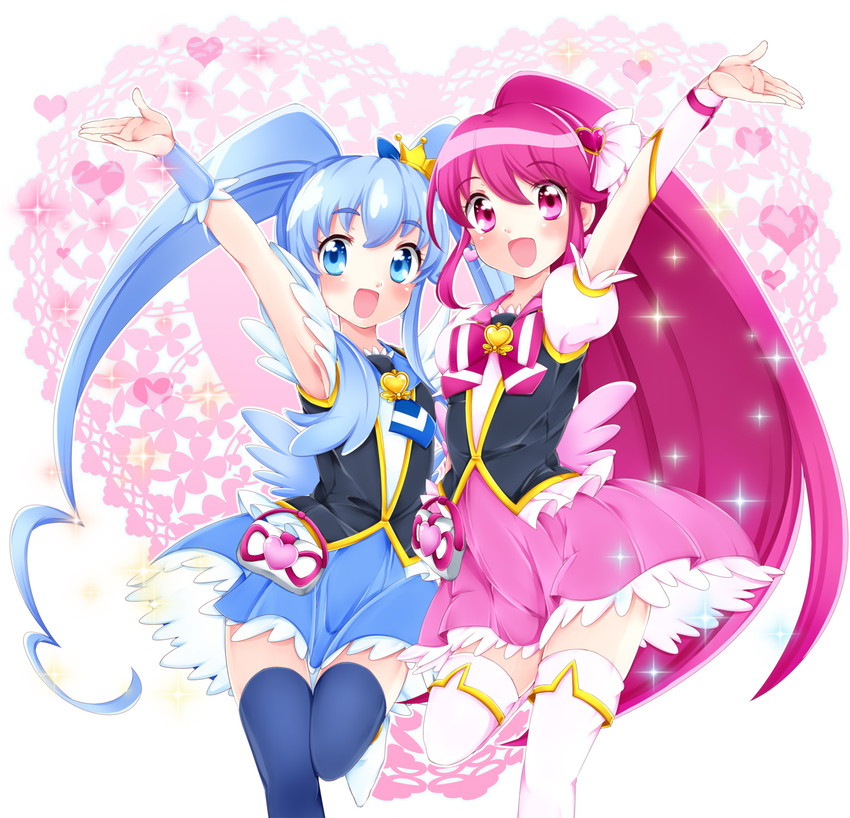 shirayuki hime, aino megumi, cure lovely, and cure princess (precure and 1 more) drawn by sorakase_sawa