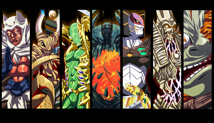 masakado, yaso magatsuhi, omoikane, yamato takeru, tenkai, and 2 more (shin megami tensei and 1 more) drawn by am_(blackant)