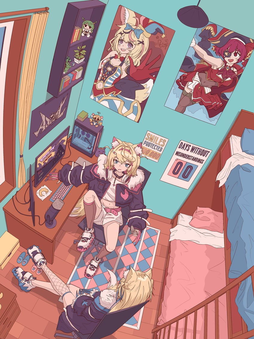 houshou marine, ceres fauna, fuwawa abyssgard, mococo abyssgard, takodachi, and 4 more (hololive and 2 more) drawn by allegedly_tom