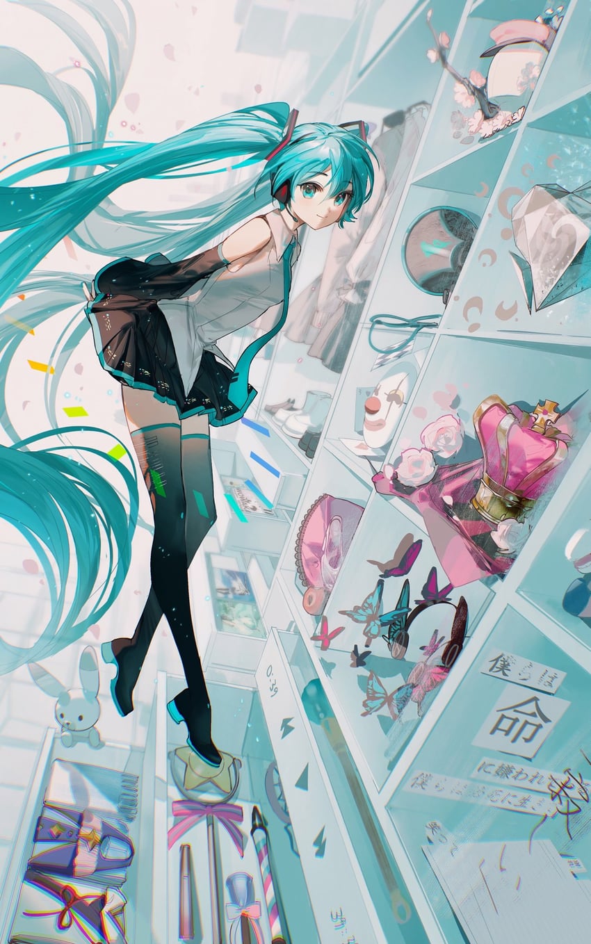 hatsune miku, yuki miku, magical mirai miku, rabbit yukine, and wowaka (vocaloid and 17 more) drawn by rumoon