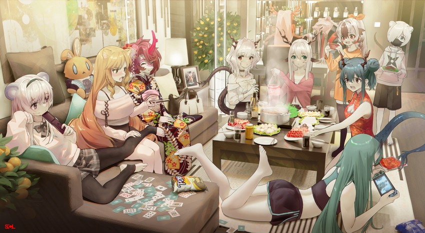 hoshiguma, swire, talulah, lin, ch'en, and 6 more (arknights) drawn by songchuan_li
