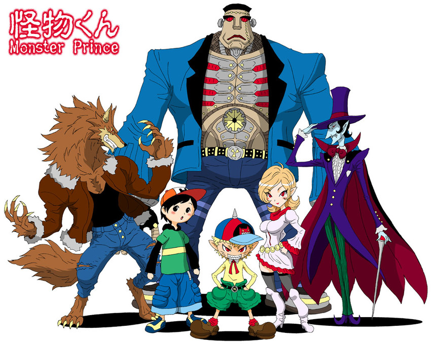 frankenstein's monster, dracula, kaibutsu tarou, kaiko-chan, and ichikawa hiroshi (bram stoker's dracula and 1 more) drawn by waku_jinpei
